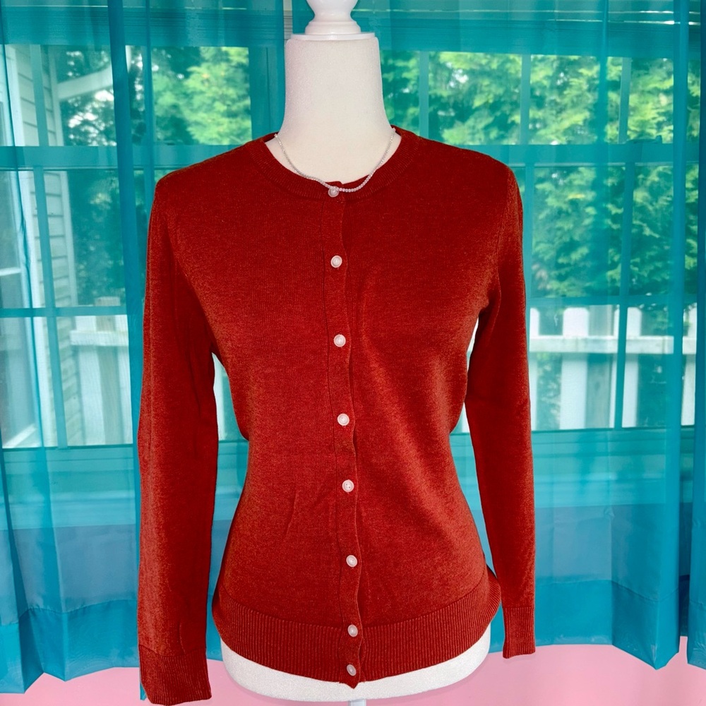 Croft & Barrow Red Burnt Orange Button Front Cardigan Women’s Size M